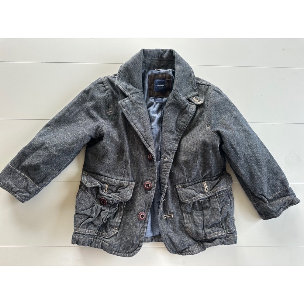 BabyGap Toddler Boys Gray Herringbone Blazer Jacket Corduroy Elbow Patches 3T